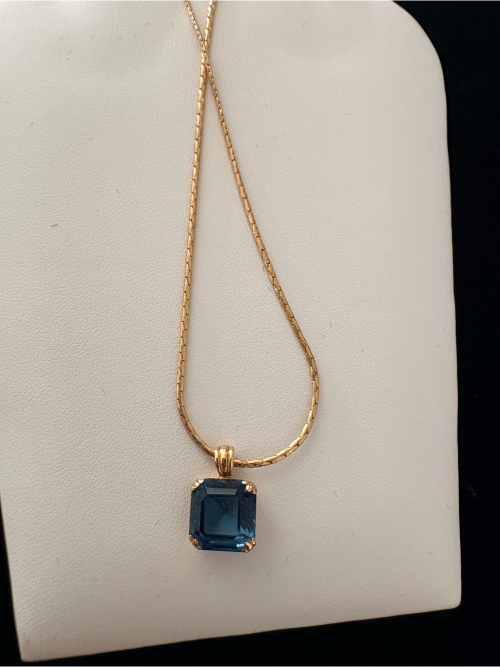 Gold Pendant Necklace with Blue Square Gemstone